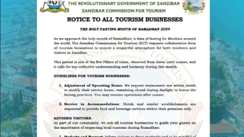 Zanzibar Guidelines for Tourism Businesses and Visitors during the Holy Fasting Month of Ramadhan 2024